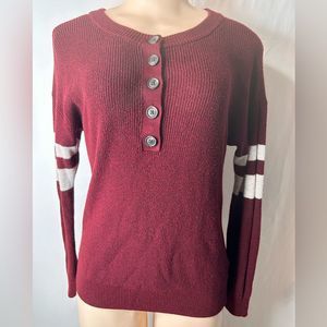 American Eagle Sweaters Burgundy Grey Pullover Henley Varsity Shirts. Size XS
